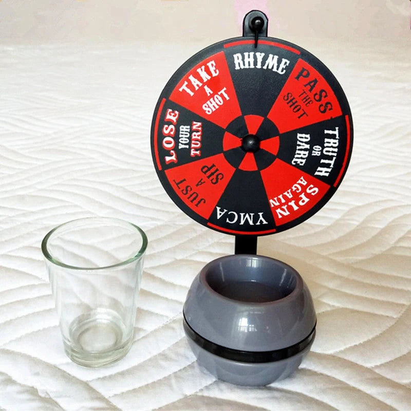 Rotatable drinking game set with plastic turntable and glass wine glass for party fun
