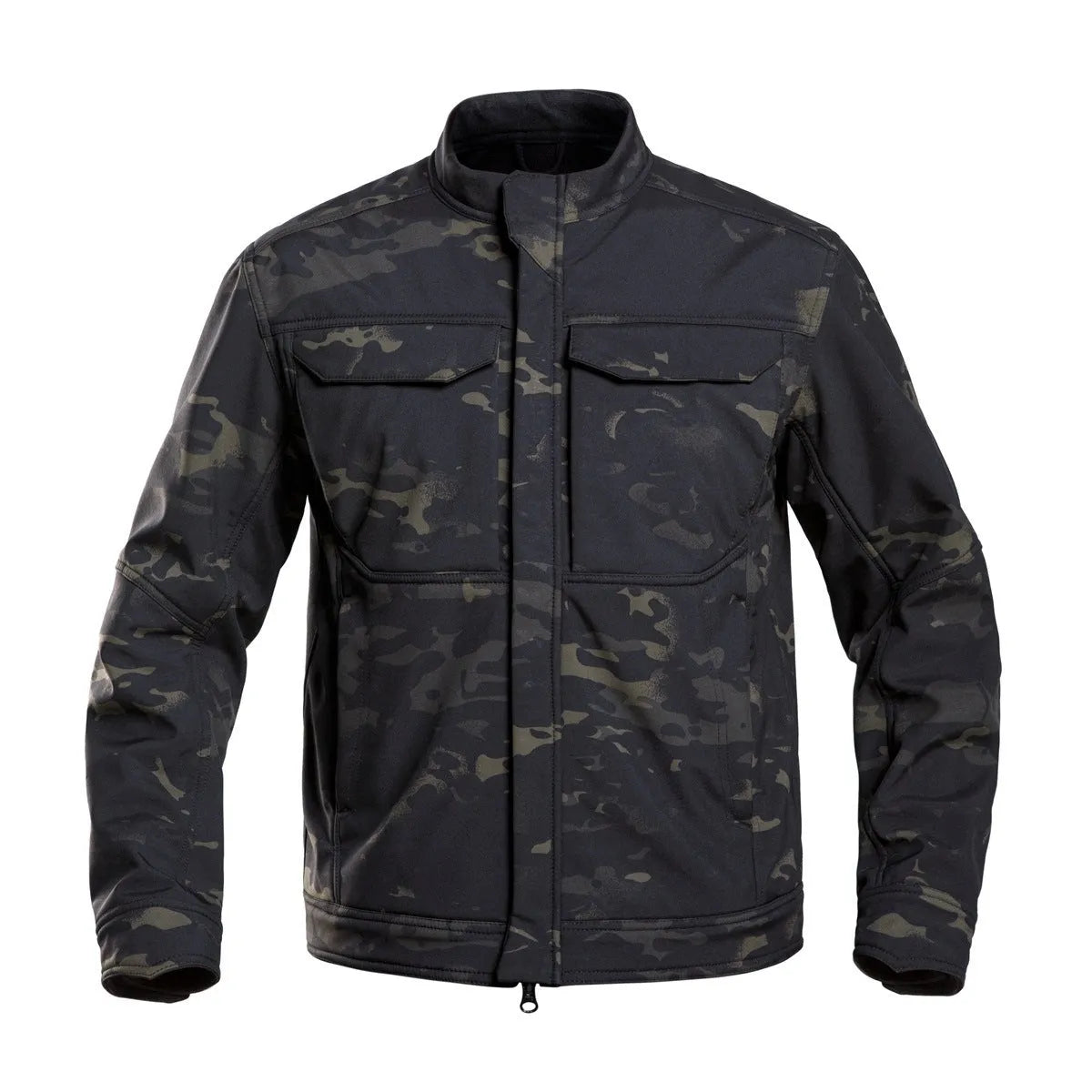 Black camouflage soft shell mountaineering jacket with cardigan style for outdoor sports