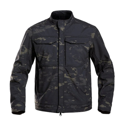 Black camouflage soft shell mountaineering jacket with cardigan style for outdoor sports