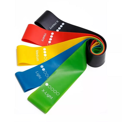 Yoga resistance rubber bands in five colors for variable fitness training