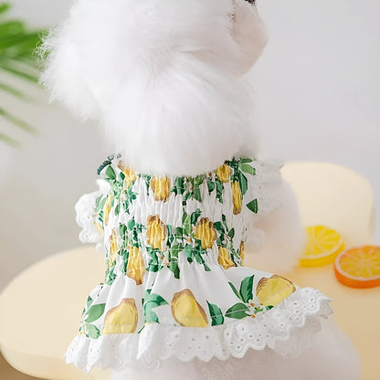 Rock yellow lemon coloured dog dress with strap skirt design and princess styling
