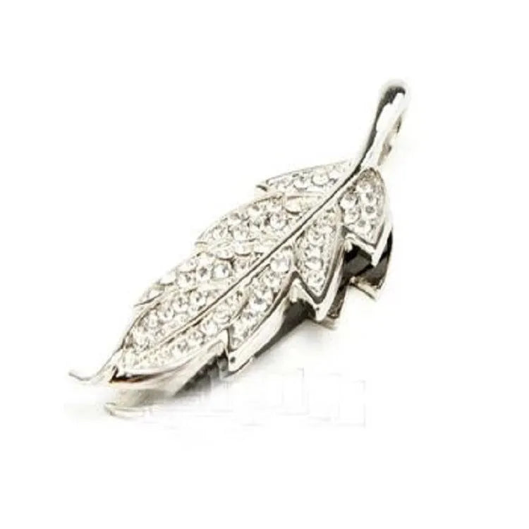 Silver crystal leaf-shaped USB flash drive with metal shell showing decorative design