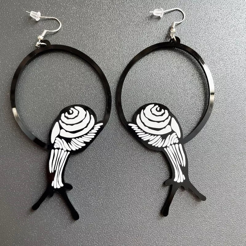 Black acrylic dangle earrings featuring unique animal and zodiac designs, lightweight and stylish.