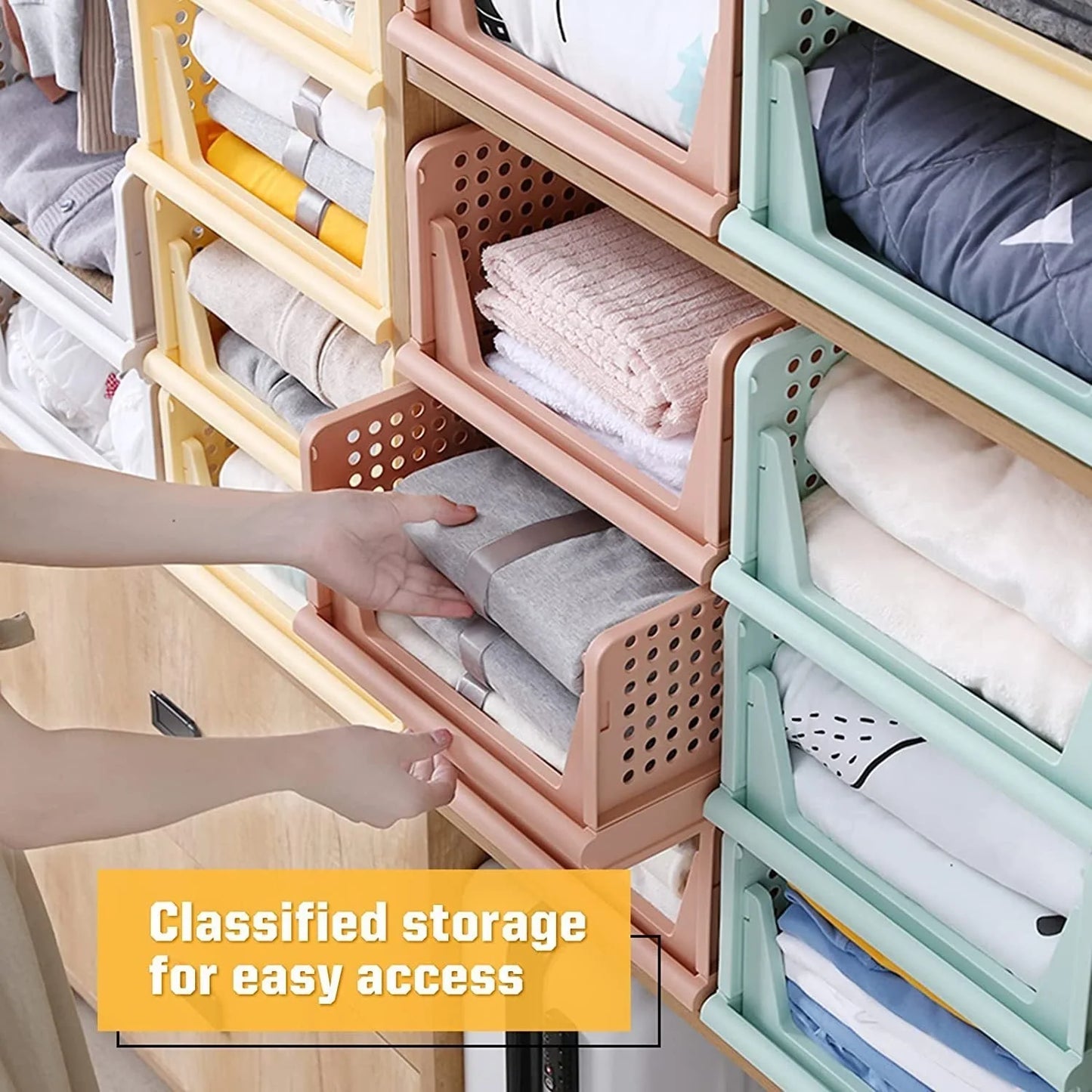 Foldable white plastic clothes storage box drawer in multiple sizes for versatile organization