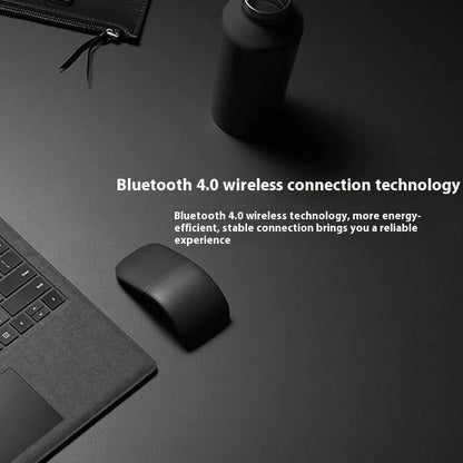 Black folding touch wireless mouse shown in open position with Bluetooth 4.0 logo