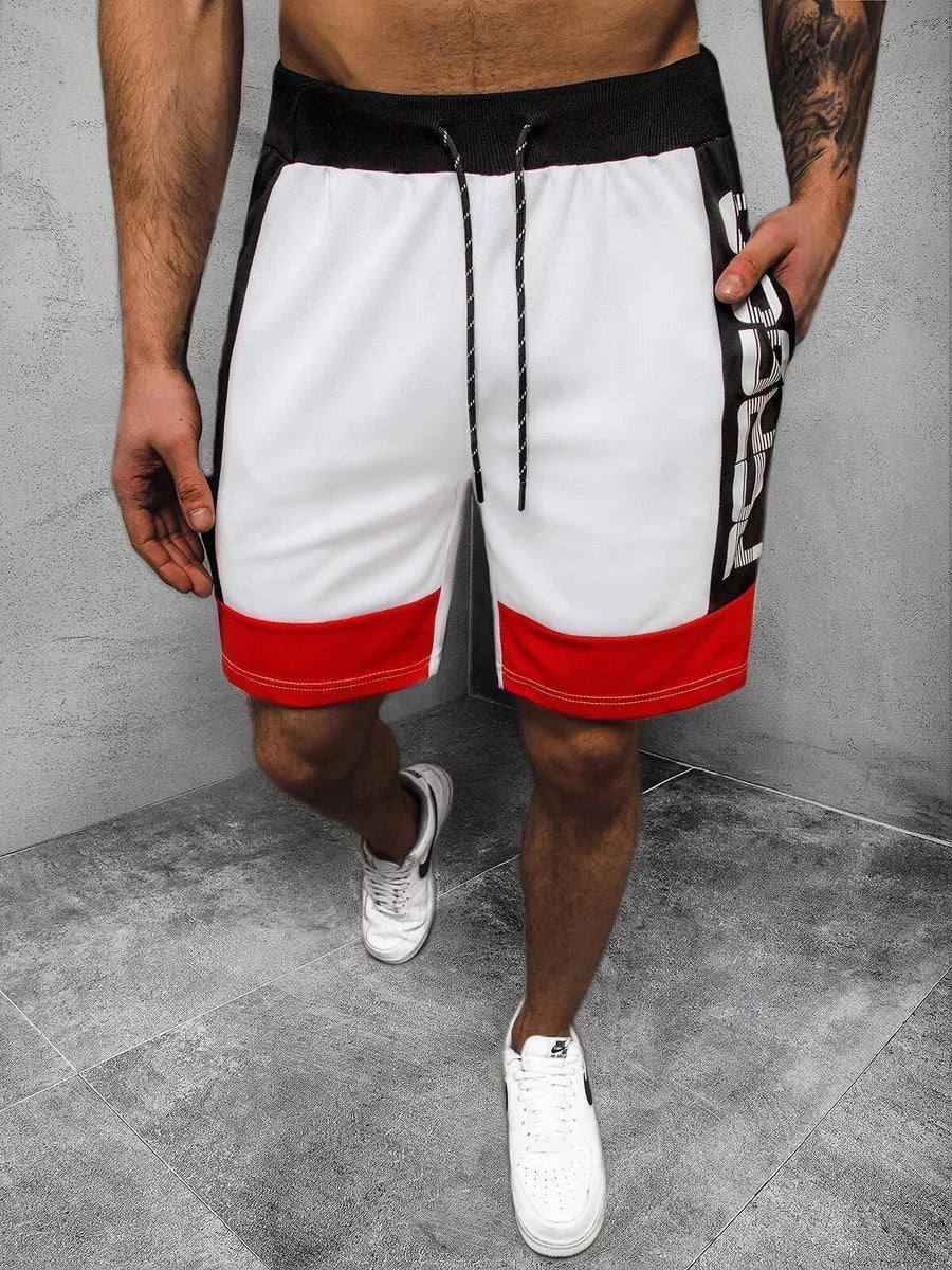 Men's cotton sports shorts with hanging dyeing and 3D effect in black, red, and white