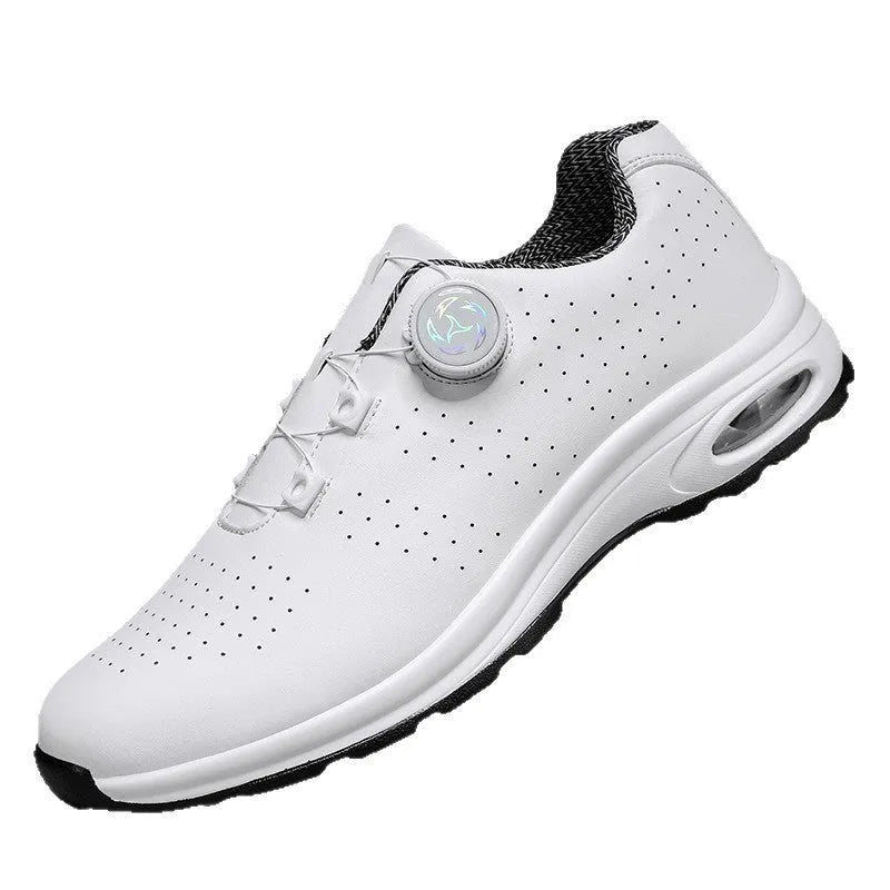 Low-top black mesh casual tennis shoes with cross shoulder straps and white composite sole
