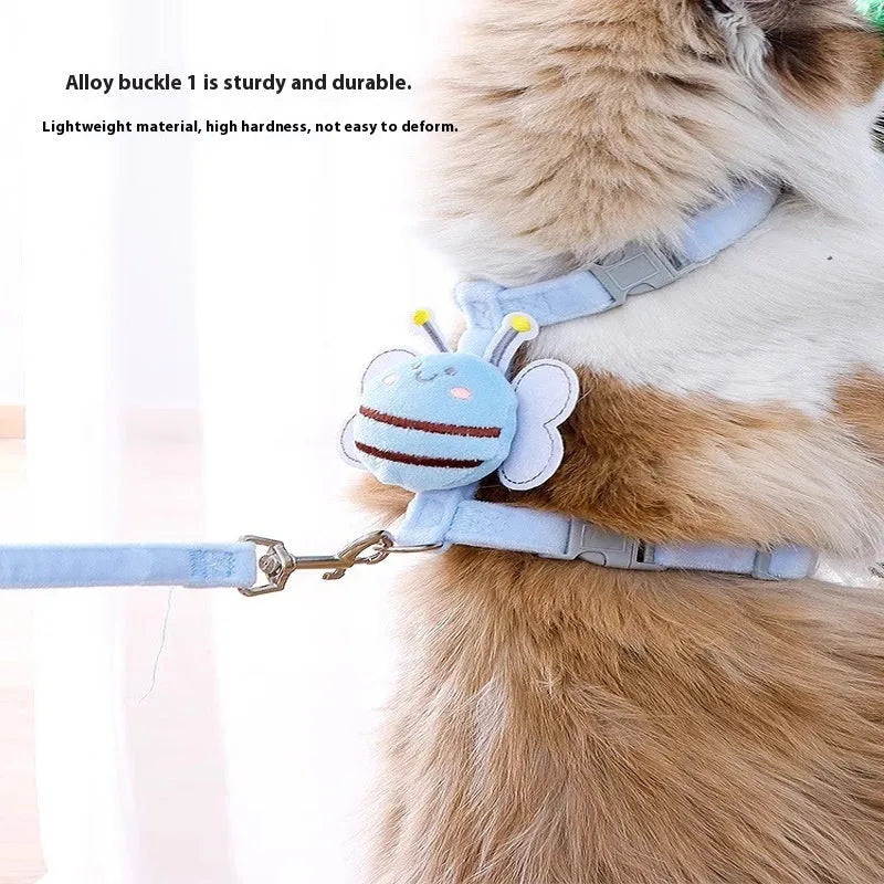 Adjustable teddy bee shaped polyester cat leash in pink, yellow and blue colours