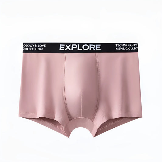 Men's cotton mid waist breathable underwear in multiple colour options on a size chart.