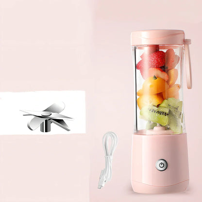 Mini electric portable juice machine with USB cable and six-blade stainless steel design in dark green colour