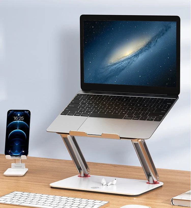 Adjustable aluminum laptop cooling stand with foldable, ergonomic, and portable design