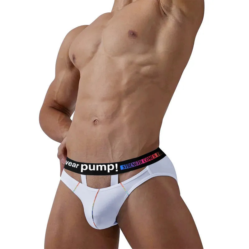 Men's solid colour modal briefs in low waist design, shown in black and white options