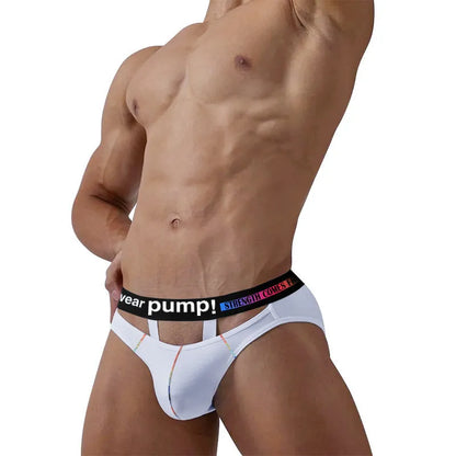 Men's solid colour modal briefs in low waist design, shown in black and white options