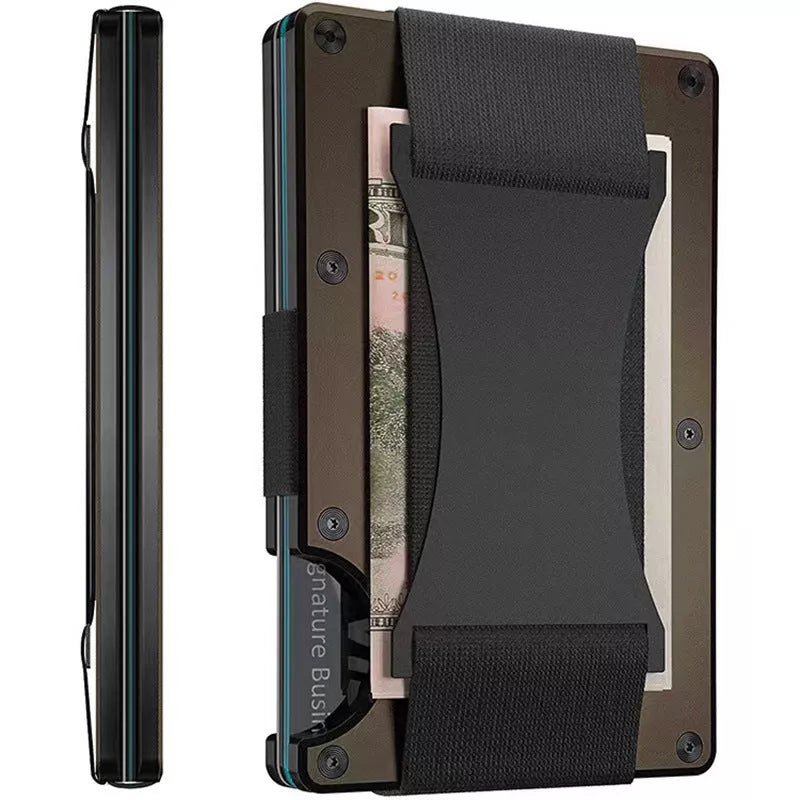 Metal carbon fiber wallet with RFID blocking technology in various colors