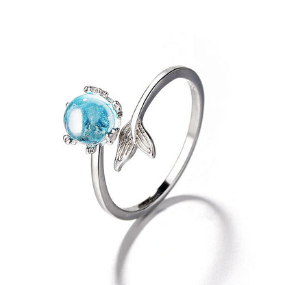 Adjustable mermaid tail ring in silver plated S925 with inlaid zircon stones