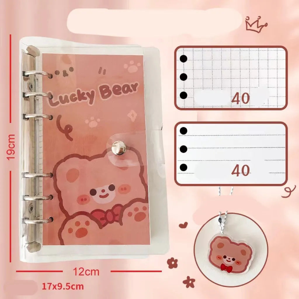A6 student notebook with character design showing 6-hole binding and 90x170mm dimensions