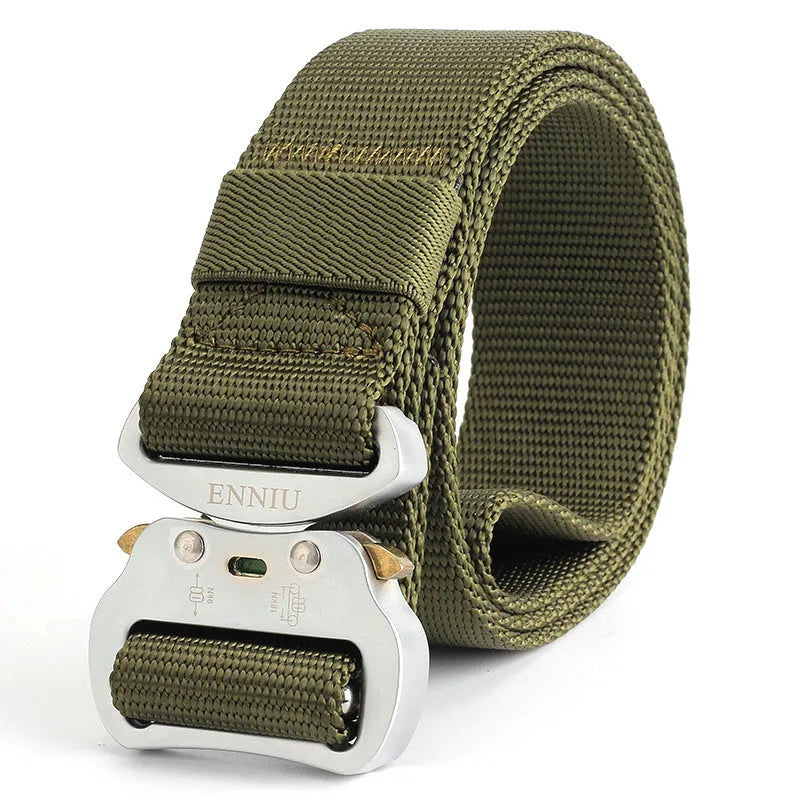 125cm nylon tactical belt with aluminium alloy buckle in black, brown, or green