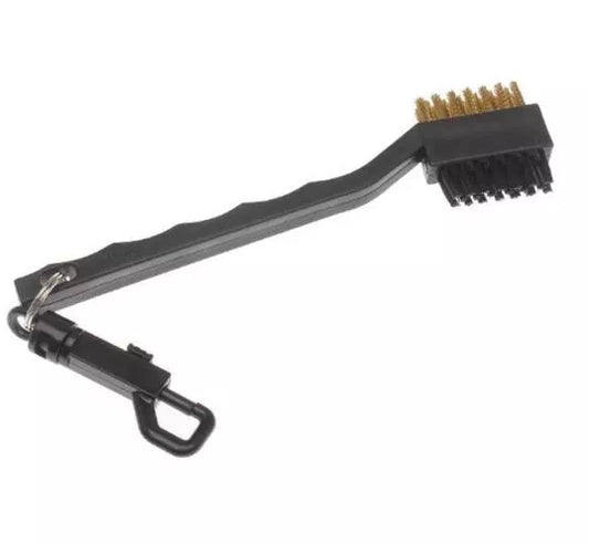 Double-sided golf club cleaning brush with metal and plastic heads for effective cleaning