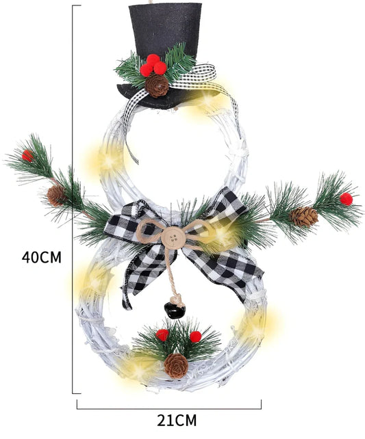 Black-white and red-black Christmas wreath pendant LED lights garland measuring 40cm by 21cm with battery compartment