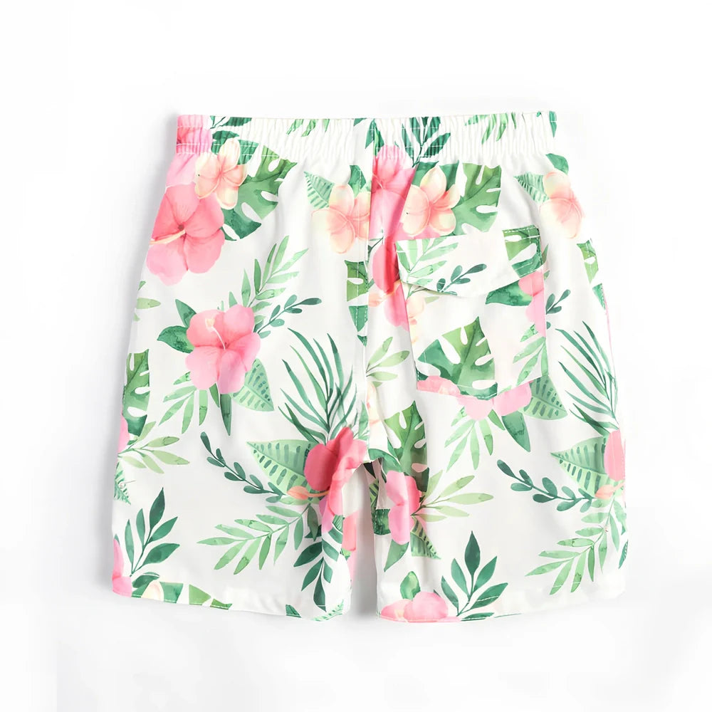 Children's quick-dry swimming trunks with cactus pattern, elastic waistband, boxer-style design