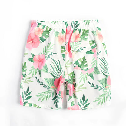 Children's quick-dry swimming trunks with cactus pattern, elastic waistband, boxer-style design