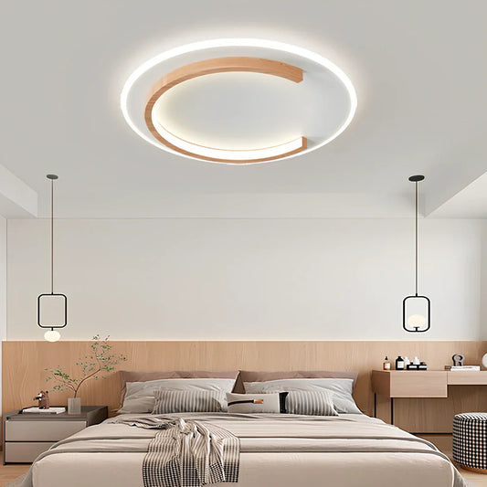 Round wooden ceiling LED light with stepless dimming control for bedroom installation