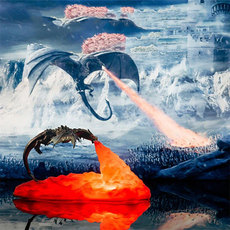 3D printed fire-breathing dragon lamp with warm red LED light