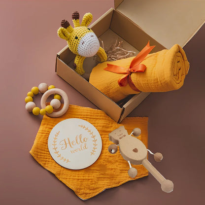 Wooden educational toy set with five beech wood rattles for children's emotional development