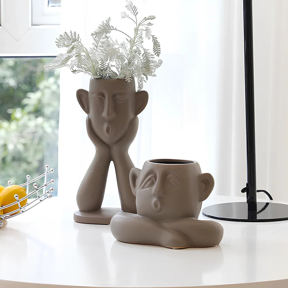 Handcrafted 25 cm ceramic vase with silk cloth drape and PVC base in three styles for home decoration