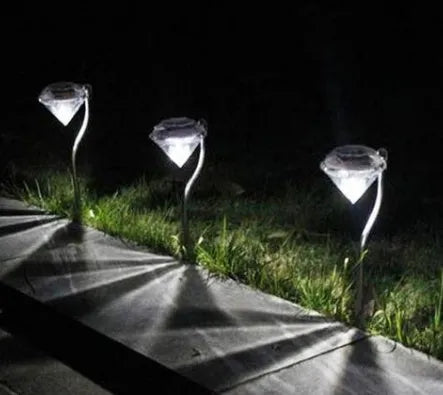 Solar powered garden diamond light with adjustable angle and IP55 waterproof rating for outdoor use