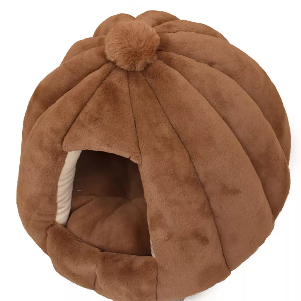 Pumpkin bag cat litter kennel in plush material, foldable design for easy storage