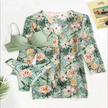 European and American three-piece swimsuit set in polyester for swimming and wading