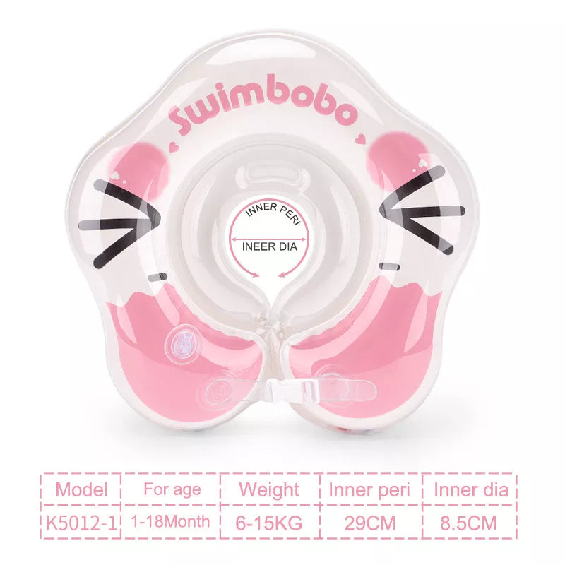 Adjustable baby swimming ring in blue and pink, safe for newborns to 8 months