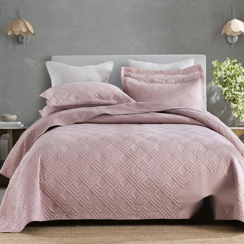 Double-sided pure cotton bed cover three-piece set with Damascus pattern in beige and yellow colour scheme