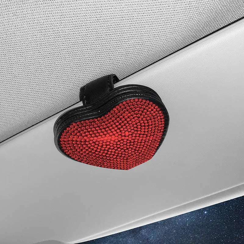 Car sun visor storage clip with diamond design measuring 8.0 by 7.3 cm with magnetic closure
