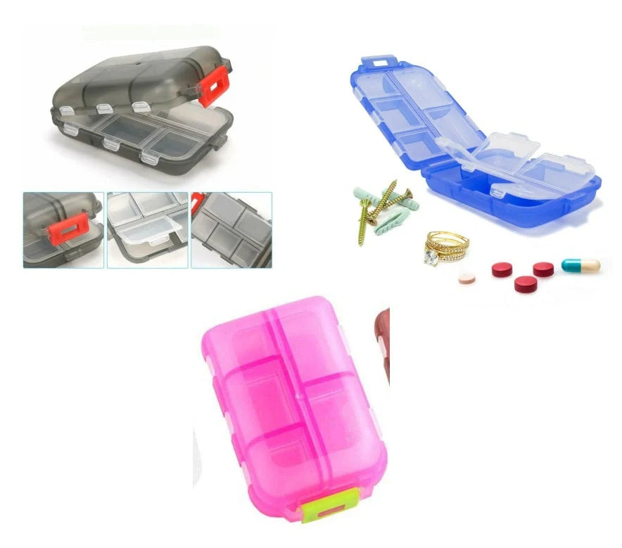 10-Grid Moisture-Proof Travel Pill Organizer in multiple colors for medication management