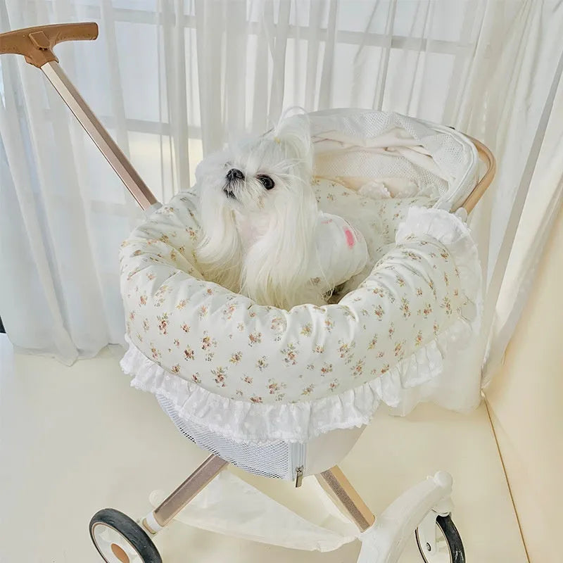 Pet stroller anti-dirty towel cushion pillow three-piece set in pure cotton, showing removable pads for cats and dogs