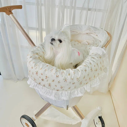 Pet stroller anti-dirty towel cushion pillow three-piece set in pure cotton, showing removable pads for cats and dogs