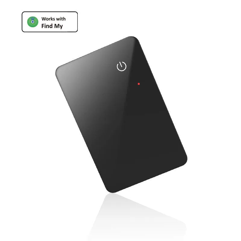 Black pet tracking device with wireless charging and NFC connectivity measuring 85mm