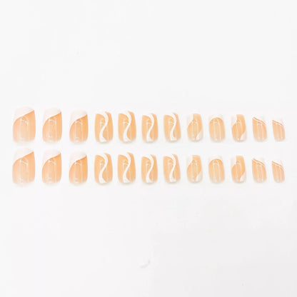 French Simplicity Short White Wear Finished Nail Beauty Fake Nails with plaid pattern