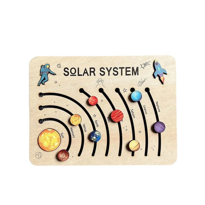Children's wooden solar system puzzle, 20x15cm assembled, laser-cut pieces in colour box packaging