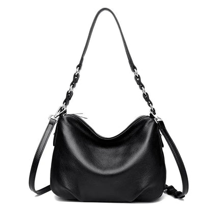 Genuine leather women's crossbody shoulder bag 30x8x21cm in apricot, black, or gray with double strap