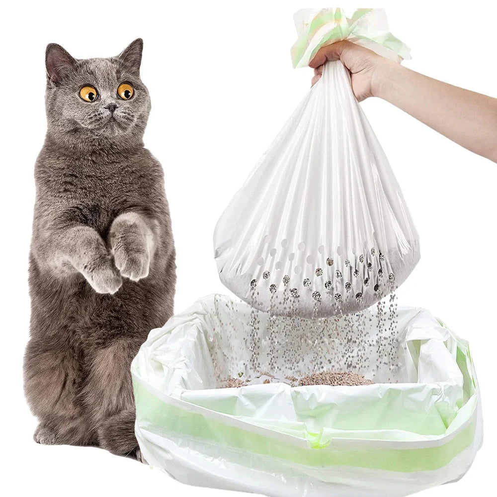 Thicker plastic cat litter bags in two sizes with waterproof, wear-resistant construction for waste containment