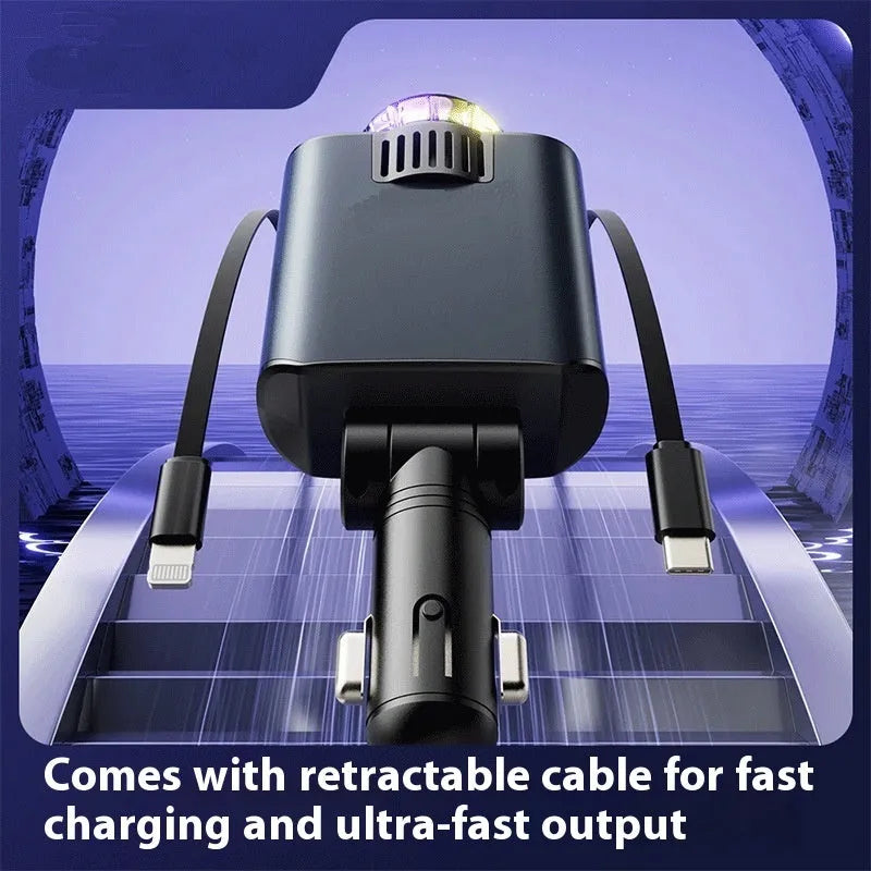 120W fast charge car charger with dual Type-C, starry sky light, and aromatherapy spray