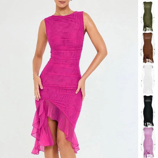 Slim, sleeveless mini dress in various colors, perfect for summer parties and clubs