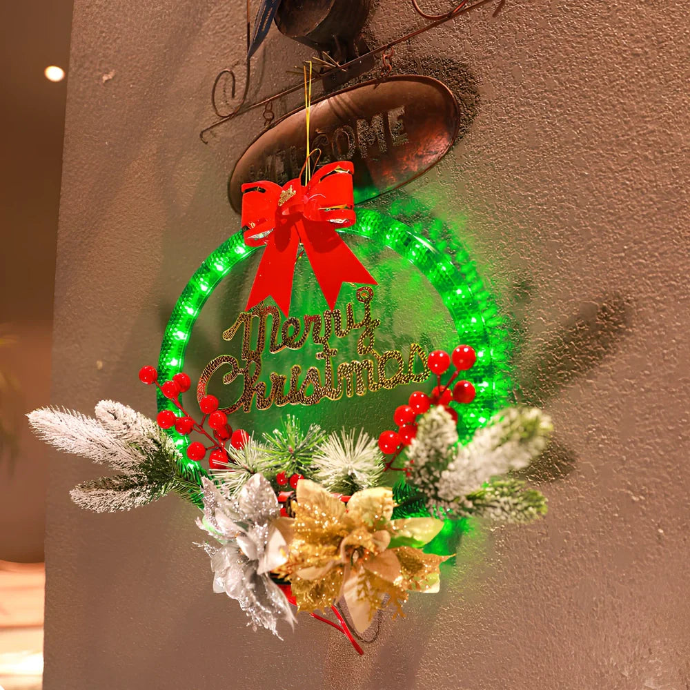 30cm flower-shaped Christmas garland with 60 LED lights and battery box