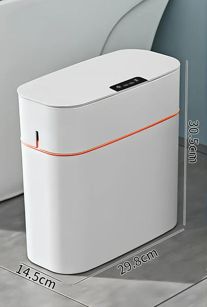 Automatic electric trash bin with infrared sensor opening, available in azure blue, white, and four other colours