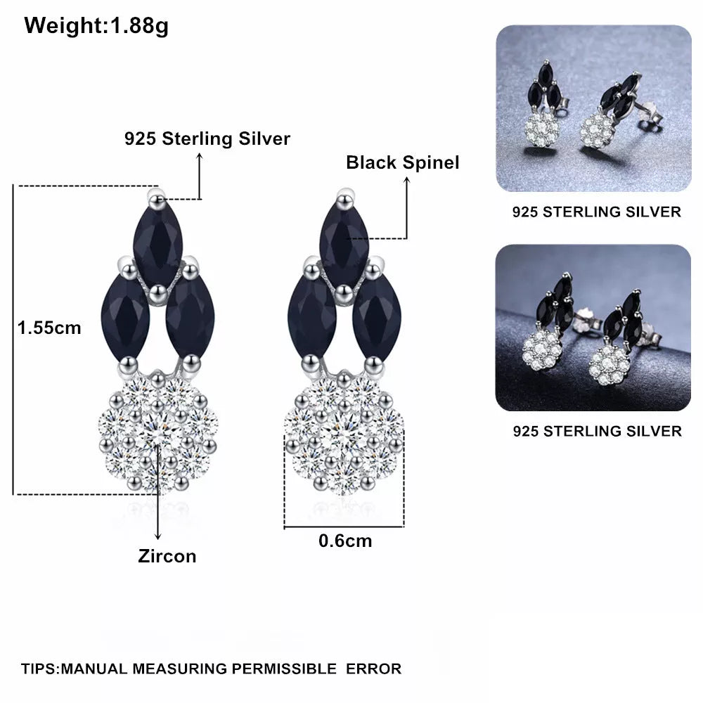 Black round zircon copper-plated stud earrings for women