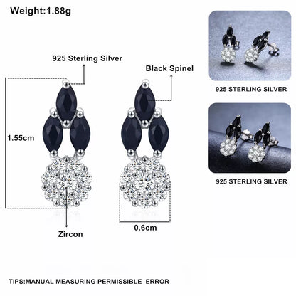 Black round zircon copper-plated stud earrings for women