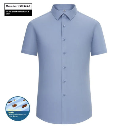 Men's slim fit bamboo short sleeve shirt with square collar in a solid colour